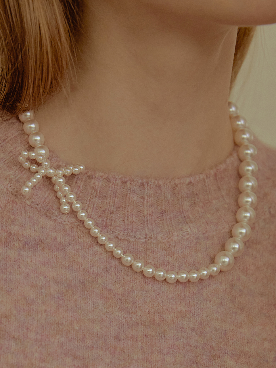 Romantic Pearl Ribbon Necklace NZ2076